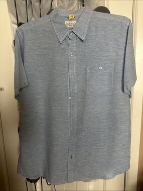 Weatherproof Vintage Men's Heathered Light Blue Short Sleeve Button-Down Shirt